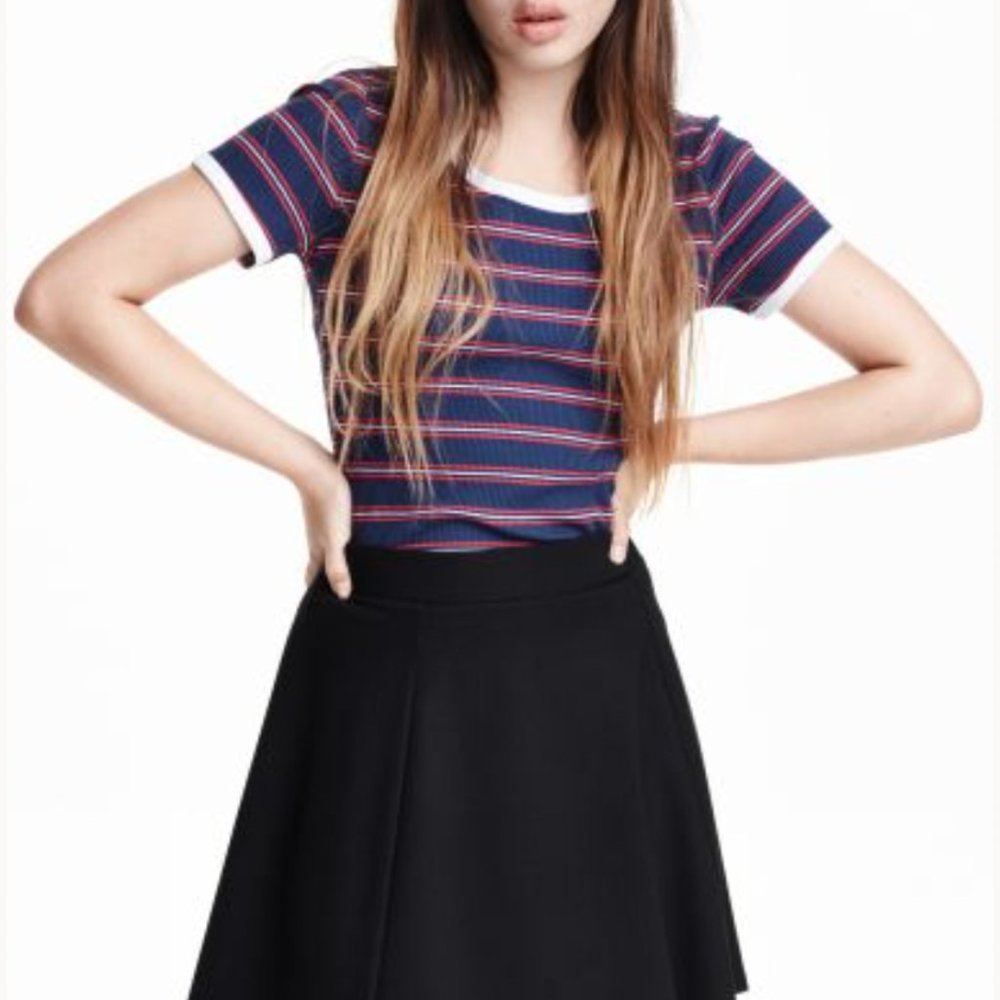 H&M Divided Women's Blue White/Red Striped Shirt Size Small